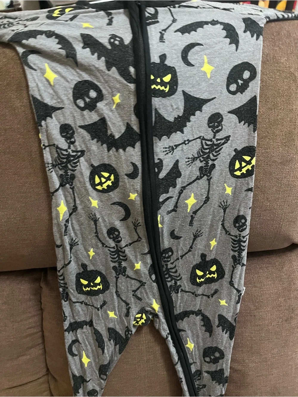 Little Sleepies Gray and Black Halloween Sleep Zipper Footie with Yellow Accents